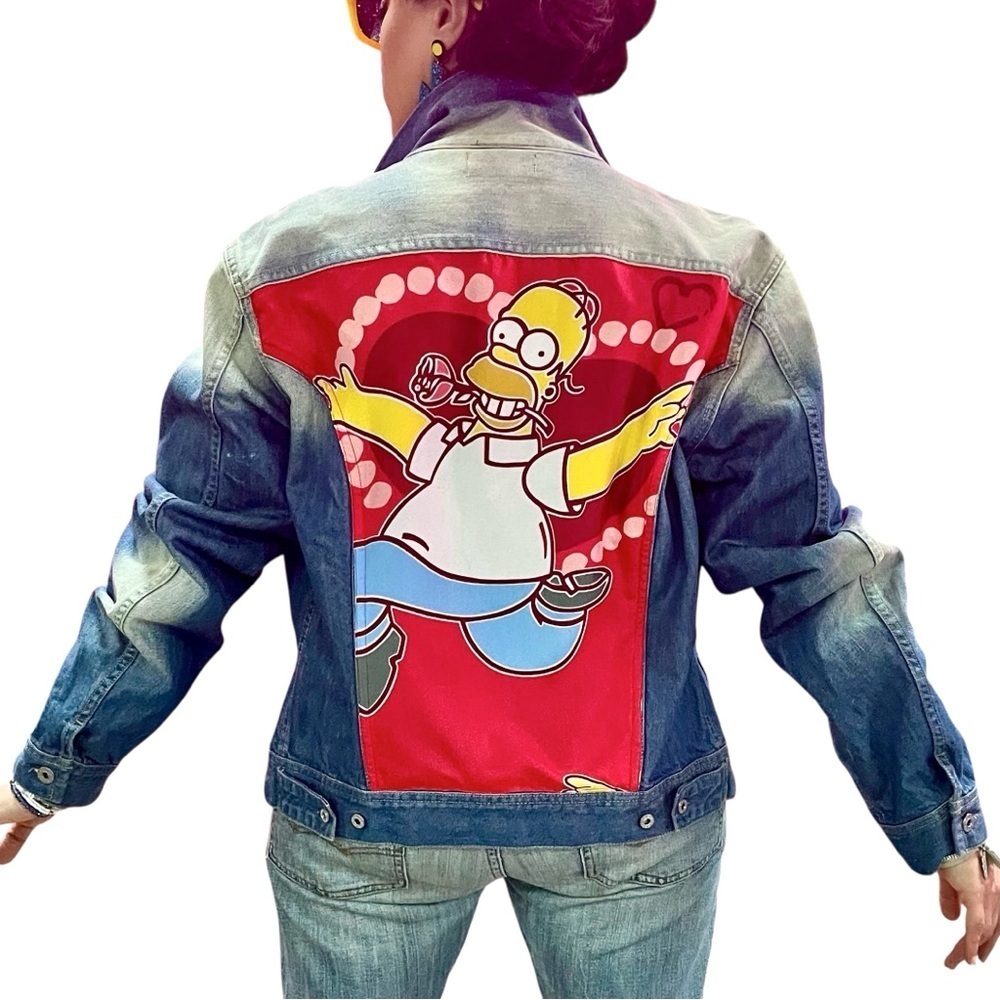 Diesel Upcycled Homer Simpson Denim Jacket Size L Iconic Geek Pop Culture